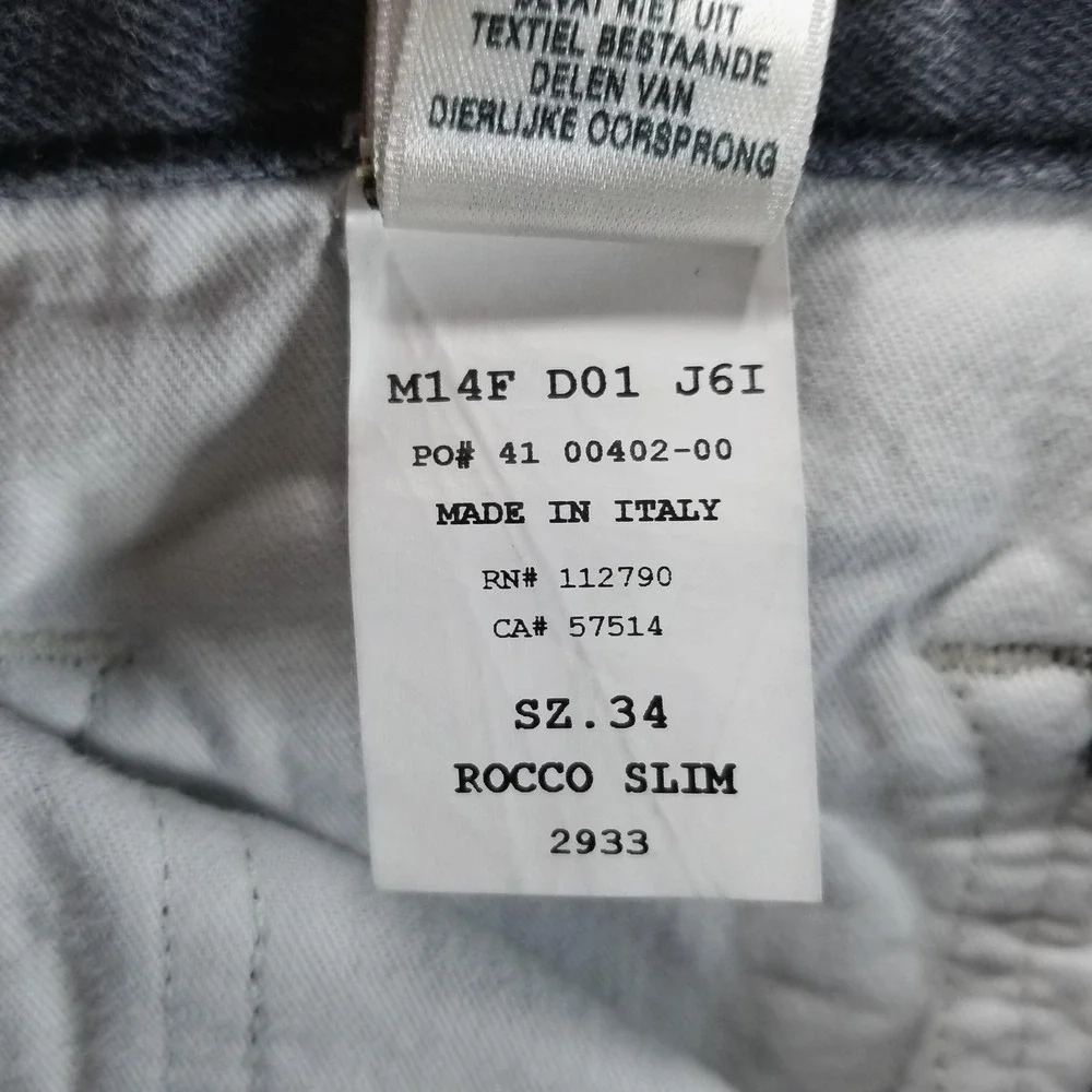 True Religion Jeans Mens 34x32 Gray Rocco Slim Straight‎ Charcoal Made In Italy